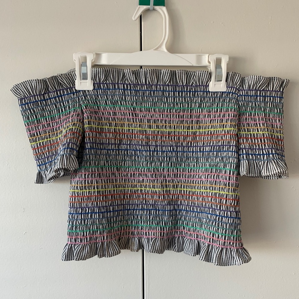 Pink Box Boutique ruched rainbow top/skirt set